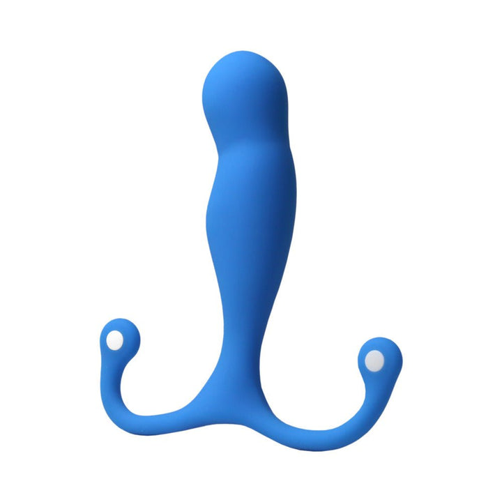 Blue Aneros Maxumus Syn Trident prostate stimulator with ergonomic curved design and dual perineum arms.