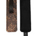 Close-up of brown floral print PU ankle restraints with soft black faux fur lining and golden hardware details.