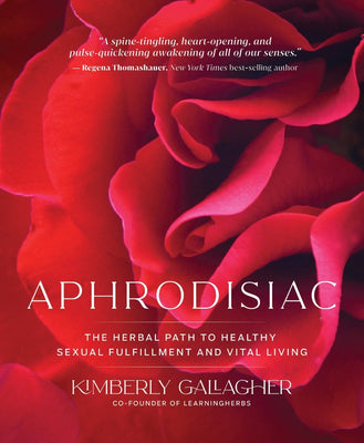 Close-up of a vibrant red rose with the book title Aphrodisiac and author Kimberly Gallagher's name overlaid.