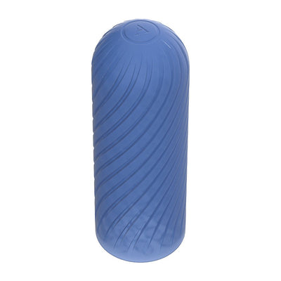Blue Arcwave Ghost textured reversible silicone stroker with spiral ridged design and discreet ergonomic shape.