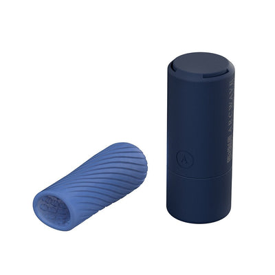 Blue textured reversible silicone sleeve and matching navy storage case for Arcwave Ghost Blue stroker.