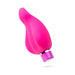 Fuchsia pink curved silicone vibrator with smooth texture and metallic base ring detail.