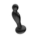 Black silicone vibrating P-spot plug with textured shaft and rounded base for secure placement.