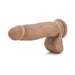 Realistic 7-inch brown dildo with textured shaft and attached testicles on white background.