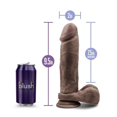 9.5 inch realistic dildo with suction cup base shown next to a soda can for size comparison.