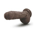 Realistic 9-inch brown dildo with textured surface and suction base for hands-free use.