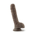Realistic 9-inch brown dildo with textured surface and suction base, designed for flexible and lifelike use.