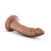 Realistic 7-inch brown dildo with suction cup base lying on white background.