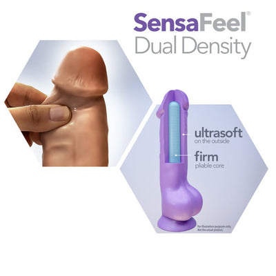 Diagram showing dual density technology with ultrasoft outer layer and firm pliable core for realistic texture and flexibility.