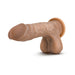 Realistic skin-toned dildo with detailed texture and integrated flexible spine, designed for harness compatibility.