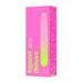 Bright pink box packaging for B Swish Bgood Deluxe Infinite vibrating wand with green and yellow gradient design.