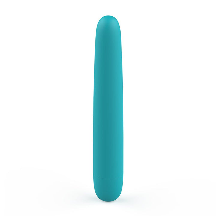 Sleek turquoise B Swish Bgood Deluxe Infinite vibrator with smooth silicone finish and minimalist design.