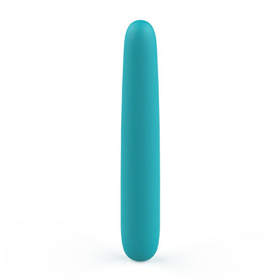 Sleek turquoise B Swish Bgood Deluxe Infinite vibrator with smooth silicone finish and minimalist design.