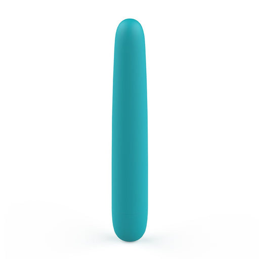 Sleek turquoise B Swish Bgood Deluxe Infinite vibrator with smooth silicone finish and minimalist design.