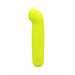Bright yellow curved silicone g-spot stimulator with smooth finish and ergonomic design.