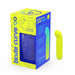 Bright yellow Bcute Curve Infinite Classic rechargeable vibrating bullet with curved tip and colorful packaging box.