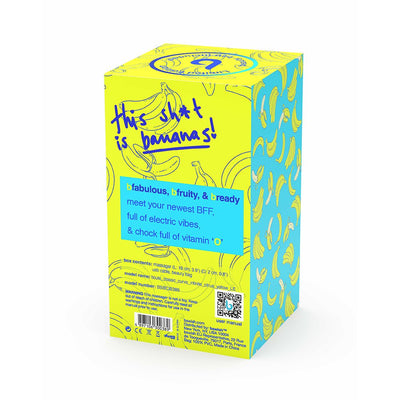 Bright yellow and blue packaging box for Bcute Curve Infinite Classic Limited Edition with playful banana illustrations and product details.