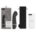 B Swish Bdesired Deluxe Curve personal massager with packaging, black storage pouch, and user guide on white background.