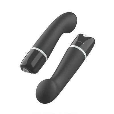 Sleek black B Swish Bdesired Deluxe Curve personal massager with ergonomic curved design and smooth silicone finish.