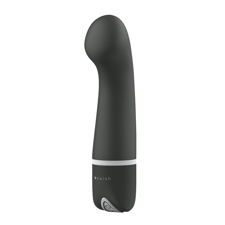 Black B Swish Bdesired Deluxe Curve personal massager with curved tip and smooth silicone finish.
