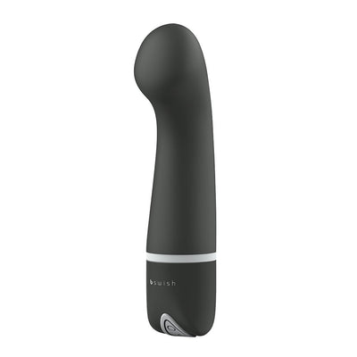 Black B Swish Bdesired Deluxe Curve personal massager with curved tip and smooth silicone finish.