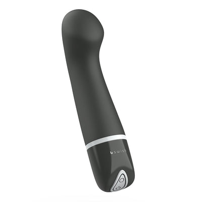 Sleek black B Swish Bdesired Deluxe Curve personal massager with ergonomic curved tip and control buttons on base.