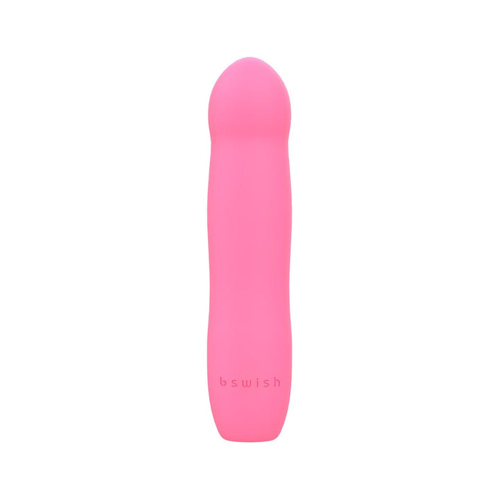 Pink silicone B Swish Bdesired Infinite Deluxe Limited Edition massager with smooth rounded tip and subtle curves.