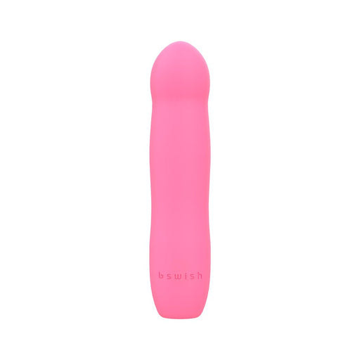 Pink silicone B Swish Bdesired Infinite Deluxe Limited Edition massager with smooth rounded tip and subtle curves.