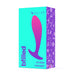 Packaging box of B Swish Bfilled Basic prostate massager in turquoise and purple with product silhouette and branding.