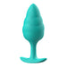 Seafoam green silicone plug with wave texture and flared base for safe, comfortable use.