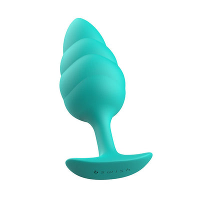 Seafoam-colored B Swish Bfilled Basic Plus Wave textured silicone plug with flared base on white background.