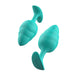 Seafoam green silicone massaging plug with ripple texture and flared base, shown from two angles.