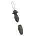 Black tapered personal plug with pull-string and matching wireless remote control on white background.