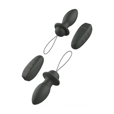 Black B Swish Bfilled Classic Unleashed plug with pull-string and wireless remote control shown from multiple angles.