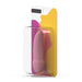 B Swish Bmine Classic Curve compact pink massager in clear plastic packaging with colorful yellow and purple backing card.