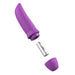 Purple B Swish Bmine Classic Curve compact massager with removable cap and visible LR1 battery on white background.