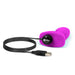 Purple silicone B-Vibe Rimming Petite Plug with USB charging cable on a white background.
