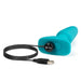 Teal silicone B-Vibe Rimming Plug 2 with USB charging cable on white background.