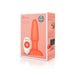 B-Vibe Rimming Plug 2 in coral with white and coral wireless remote control shown on product packaging.