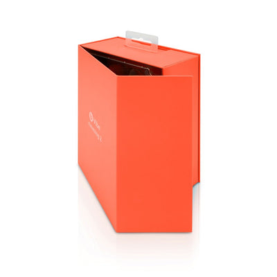 Orange rectangular box packaging for B-Vibe Rimming Plug 2 with a partially open flap and a hanging tab.