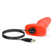 Red silicone B-Vibe Rimming Plug 2 with USB charging cable attached, shown on white background.