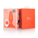 B-Vibe Rimming Plug 2 in coral with white and coral wireless remote control and matching coral packaging box.