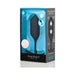 B-Vibe Snug Plug 4 black weighted silicone plug in retail packaging with blue and black design.