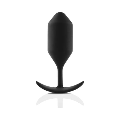 Black silicone weighted plug with tapered tip and curved base for comfortable, secure wear.