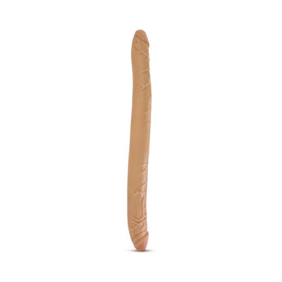 16-inch flexible double-ended dildo in Latin skin tone with realistic texture and pronounced heads on both ends.