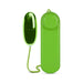 Green remote-controlled bullet vibrator with wired dial controller on white background