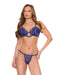 Metallic Stretch Lace & Satin Underwire Bra & Panty 2 pc Set - Navy MD