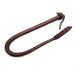 Hand braided 36-inch genuine leather whip with devil tail design and loop wrist strap in dark brown.