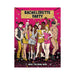 Cover of bachelorette party adult coloring book featuring diverse group celebrating with drinks and festive confetti background.