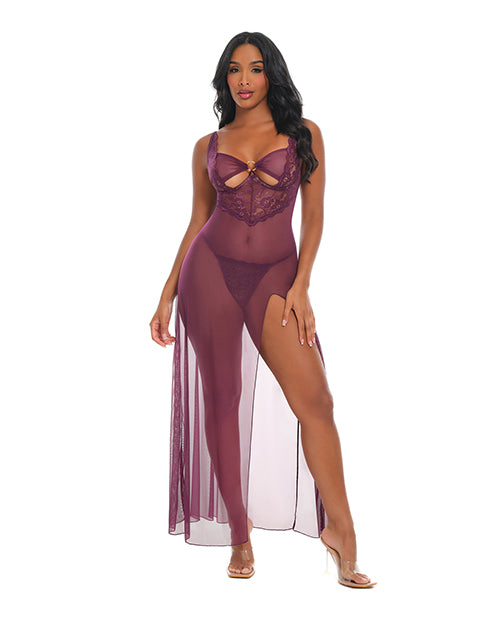 Antonella Lace Unlined Underwire Gown w/O-Ring Details - Burgundy MD